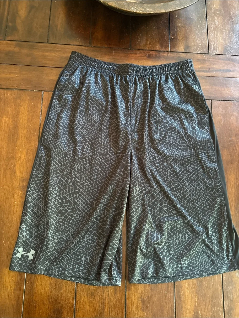 Under Armour Black and Gray Boys' Athletic Shorts with Geometric Trim
